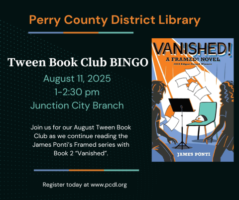 Black background with picture of Vanished book cover by James Ponti