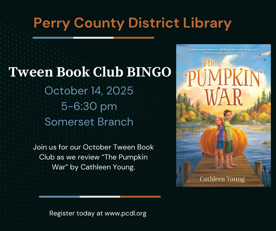 Black background with a picture of the book "The Pumpkin War" by Cathleen Young